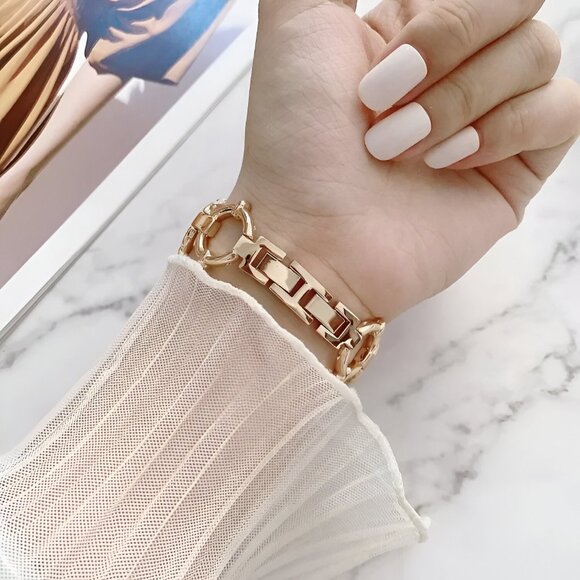 Apple Watch Band Adjustable Stylish Circle Silver Stainless Chain Band Rosegold - Picture 4 of 4